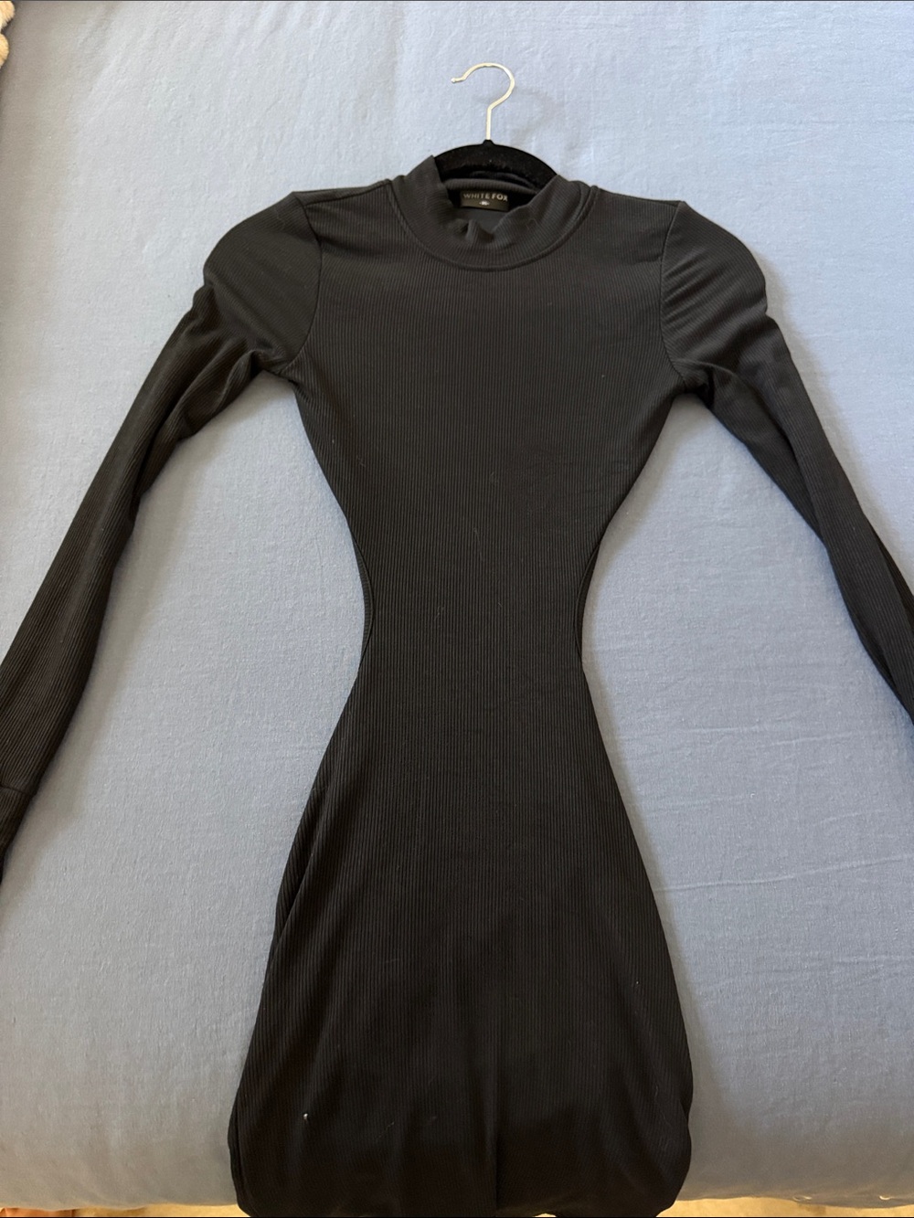 White Fox Boutique Black Ribbed Long-Sleeve Bodycon Midi Dress